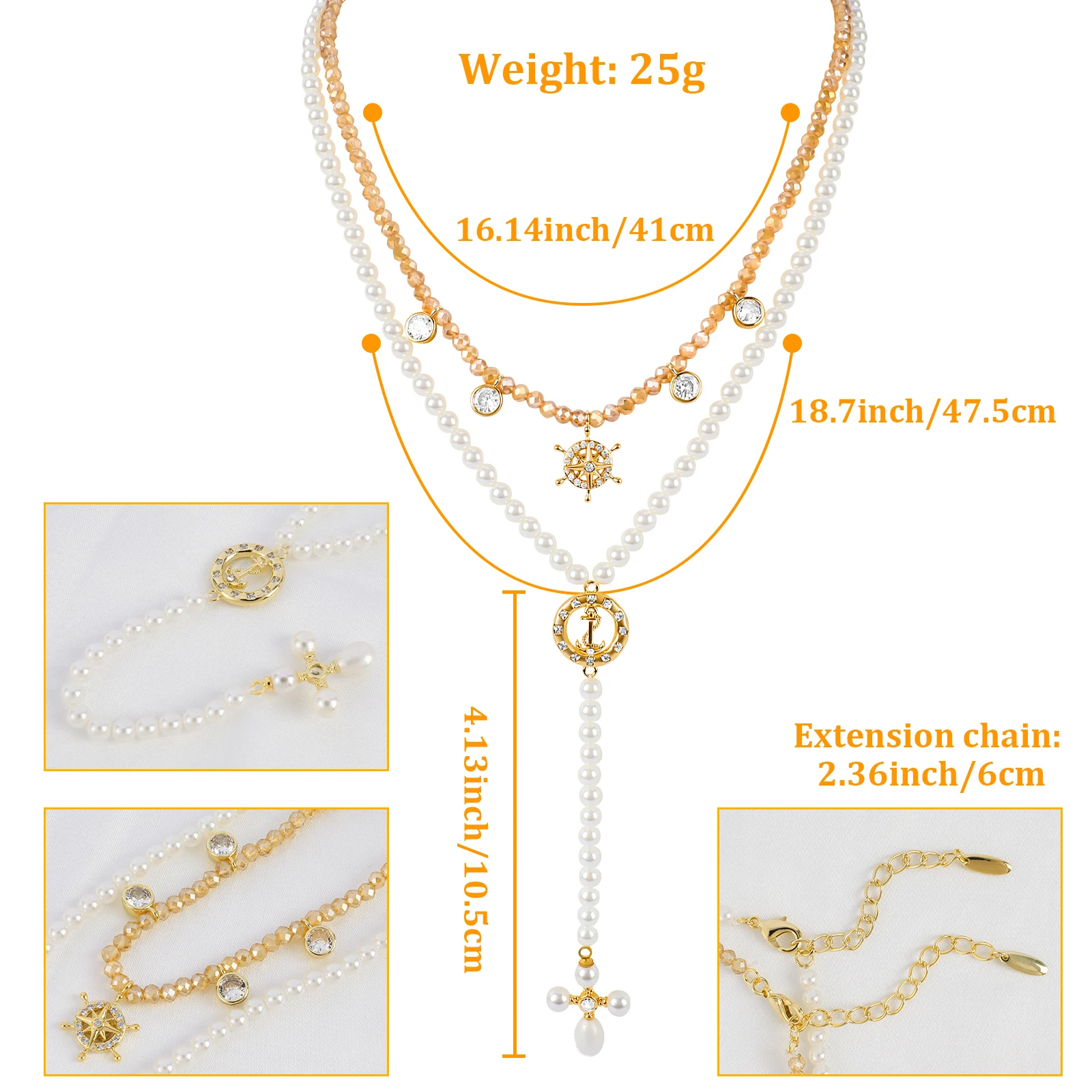 Chicgrowth Pearl Necklace for Women Fashion Jewelry for Ladies Girl Present Trendy Jewellery Luxury Anchor Rudder Cross Necklace