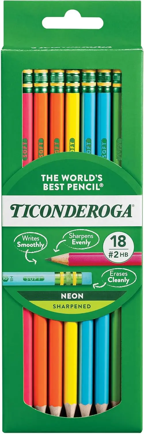 

Pre-Sharpened Neon HB #2 Pencils, 18 Count with Latex-Free Erasers for Smooth Writing