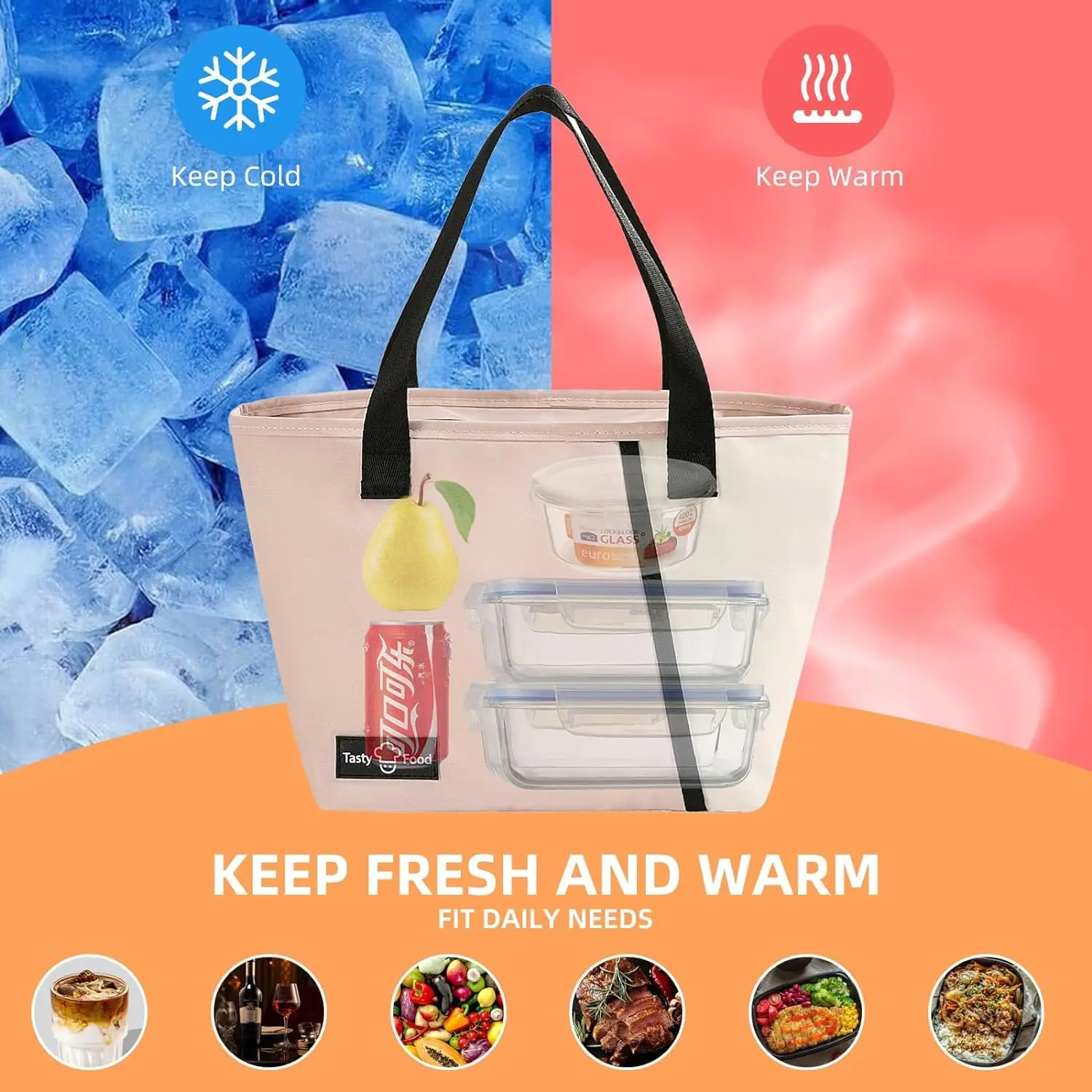 Multifunction Large Capacity Cooler Bag Waterproof Oxford Portable Zipper Thermal Lunch Bags for Women Lunch Box Picnic Food Bag