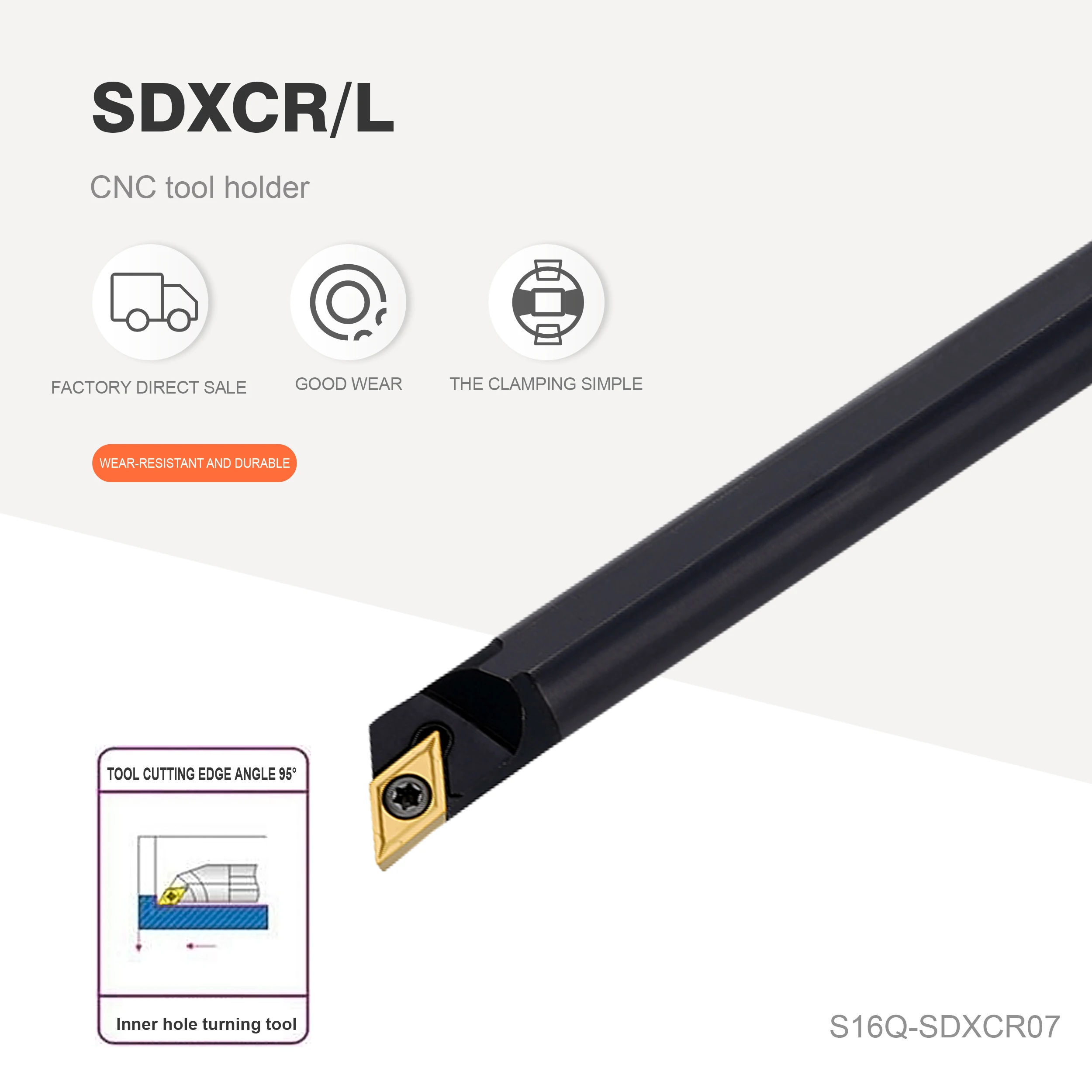 

S08K-SDXCR07 S16Q-SDXCR07 S25S-SDXCR11 Carbide Insert DCMT07 Lathe Tool Internal Turning Tool Holder Combination