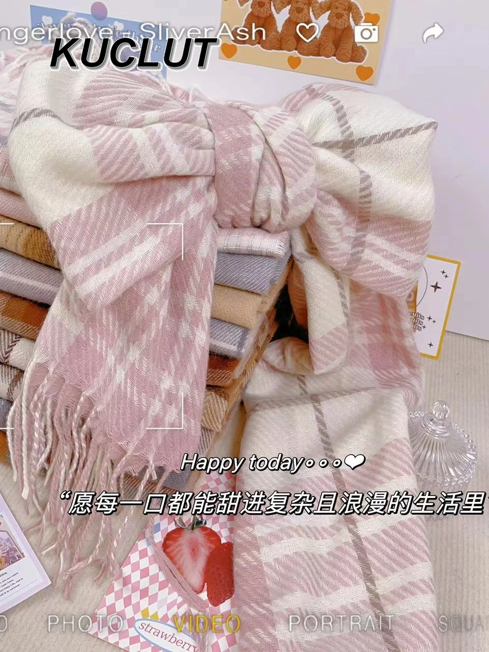 

Autumn Winter Warm Scarves Korean Style Versatile Japanese Plaid Scarf Female Students Thickened Soft Neck Warmer for Women