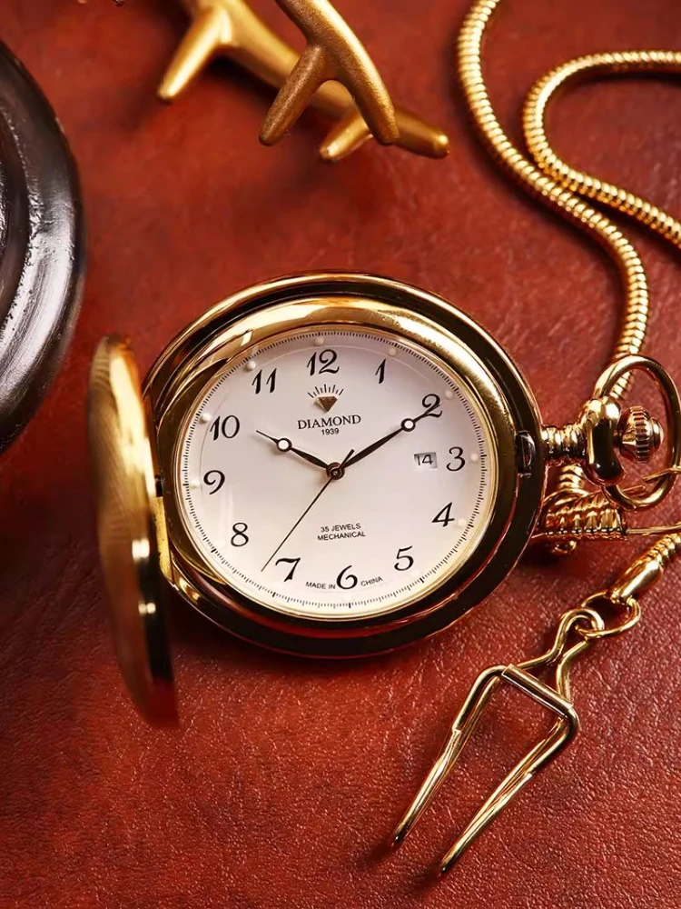 Полностью автоматические механические карманные часы со светящимся календарем, мужские ретро-флип-женские часы с подвеской