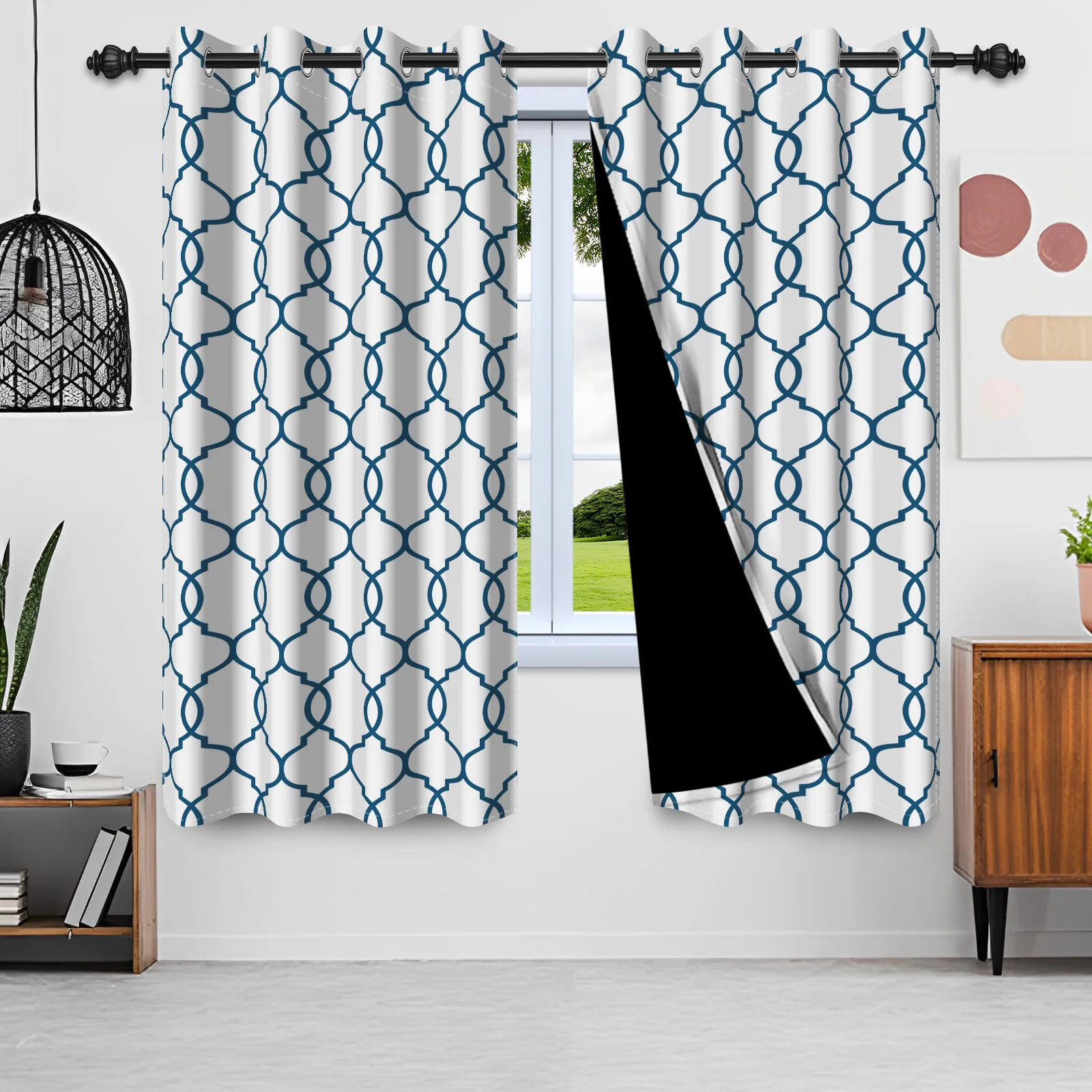 

2pcs/set Bohemian Nordic Window Curtain Modern Geometric Patterns Bedroom Living Room Decor Blackout Polyester Fabric Curtains