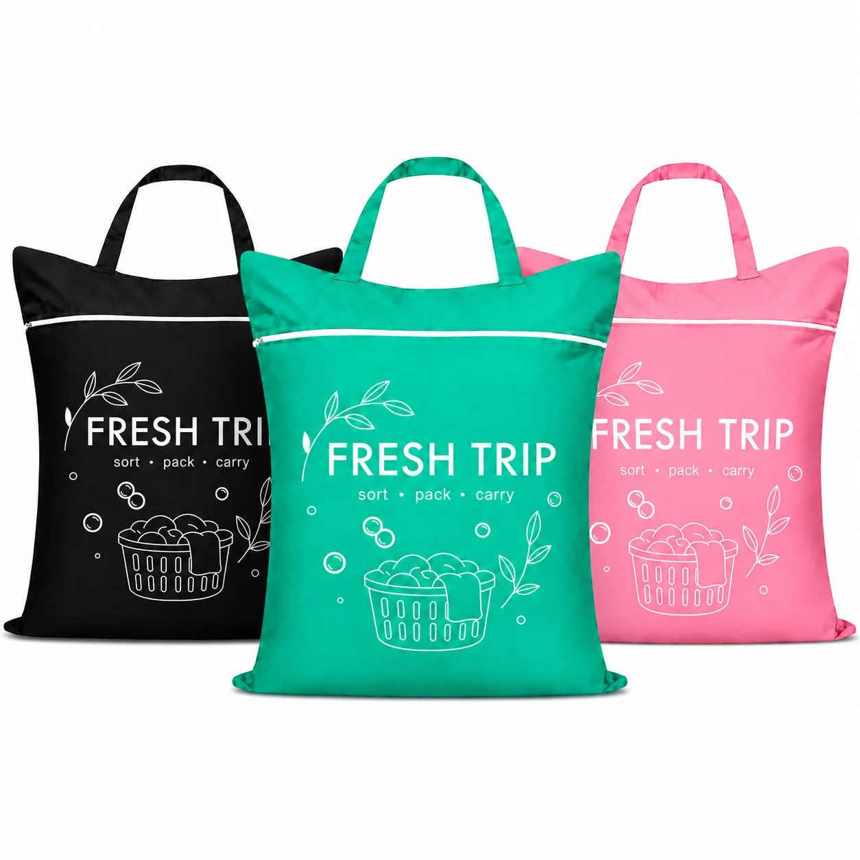 Large travel laundry bag with handle (3-piece set), dry and wet clothing storage bag, suitable for dirty clothes, swimsuits, tow