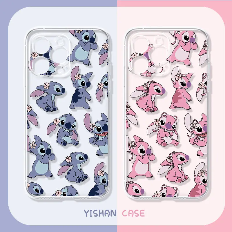 Disney Stitch Angel TPU Phone Case For iPhone 16 15 13 Pro Max 13 12 11 Pro X XR XS MAX 14 Plus Mini Cute Y2k Couple Soft Cases