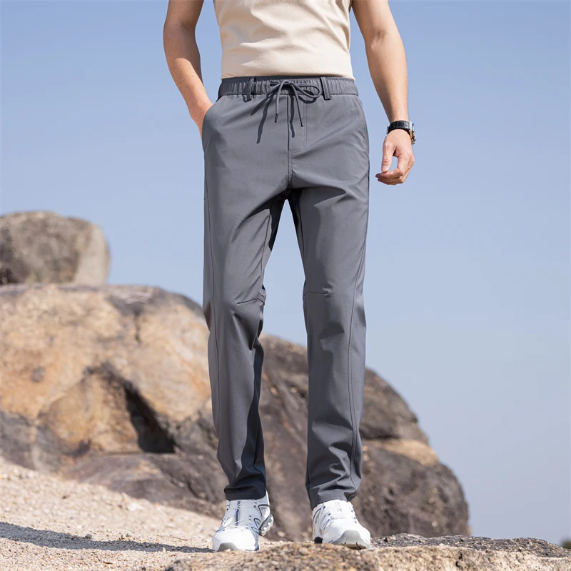 Spring Summer New Thin Fashionable Elastic Waist Versatile Loose Casual 9-Point Trousers Men'S Straight Leg Outdoor Hiking Pants