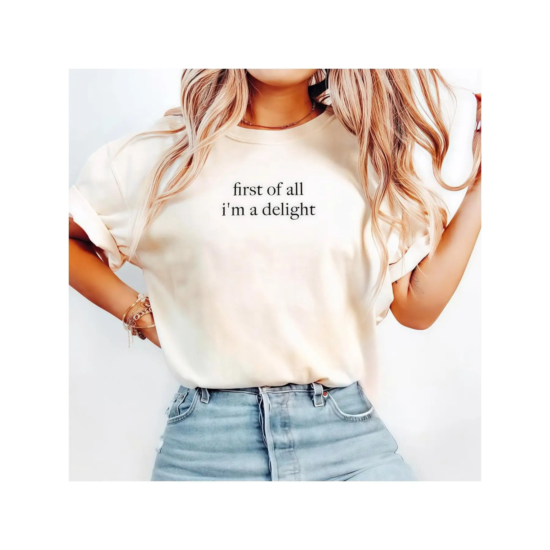 

Unisex Funny "First of all I'm a Delight" T-Shirt, Sarcastic Meme Slogan Tee, Men's Women's Casual Top