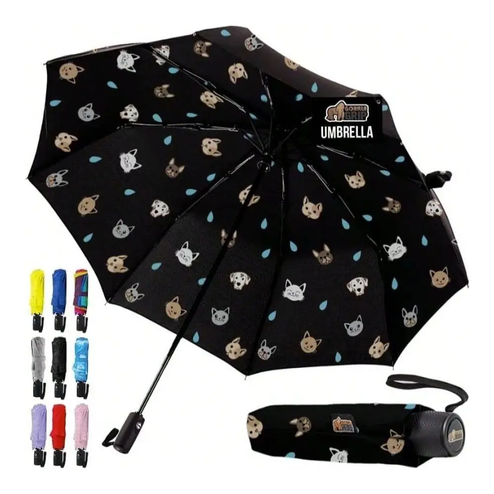 

GRIP Windproof Compact Stick Umbrella For Rain, Travel OneClick Automatic Open And Close, Strong, Lightweight, Stocking Stuffer