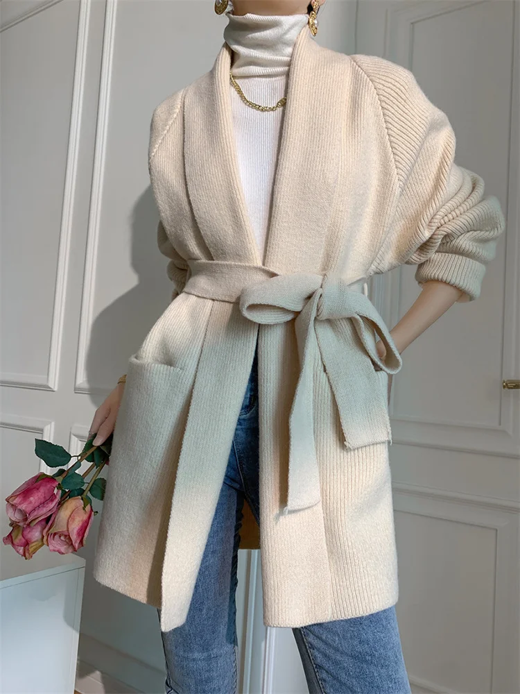 

Brown Big Size Warm Knitting Cardigan Sweater Loose Fit V-Neck Long Sleeve Women New Fashion Autumn Winter O518