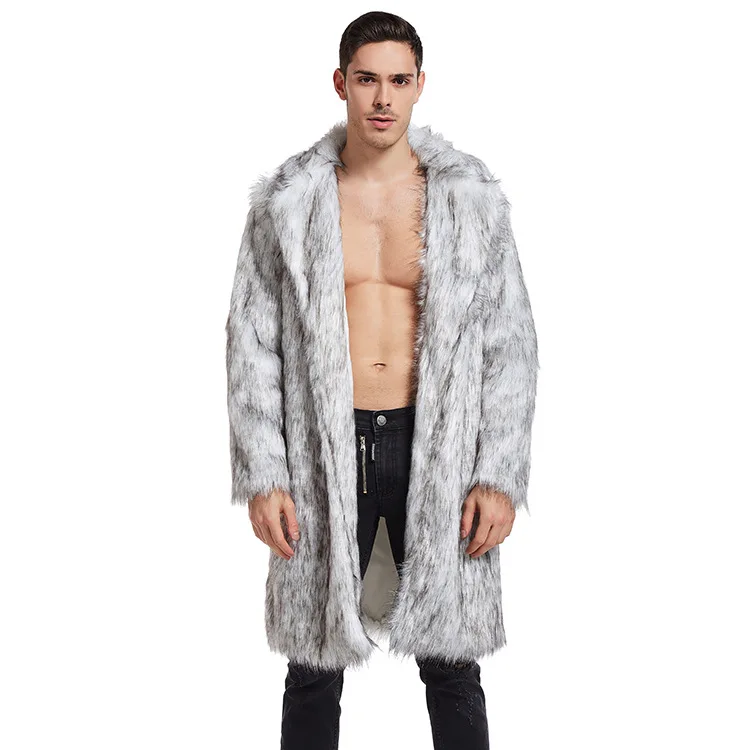 

Mens Faux Fur Jacket Autumn Winter New Long Coat Euro American Style Thick Warm Luxury Imitation Fur Outerwear Fashion Coat
