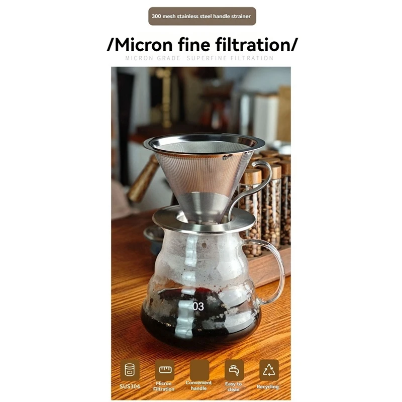 Stainless Steel Coffee Dripper Handle Coffee Filter With Base Paperless Filter Coffee Filter Tea Filter