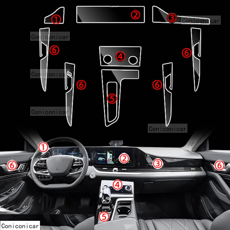 For FAW BESTUNE B70 2023 2024 Car Accessories TPU Gearbox Panel Navigation Screen Interior Protective Film Sticker Anti-Scratch