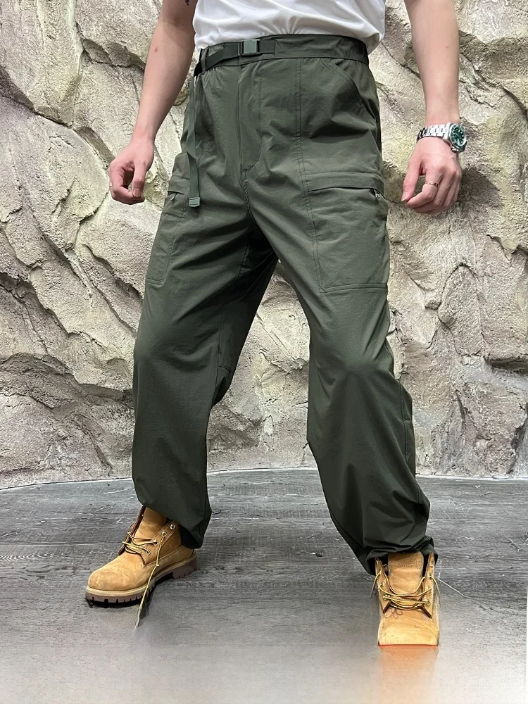 

Youth Casual Pants Straight Leg Elastic Waist Thin Outdoor Function Workwear Spring Summer Trendy Color