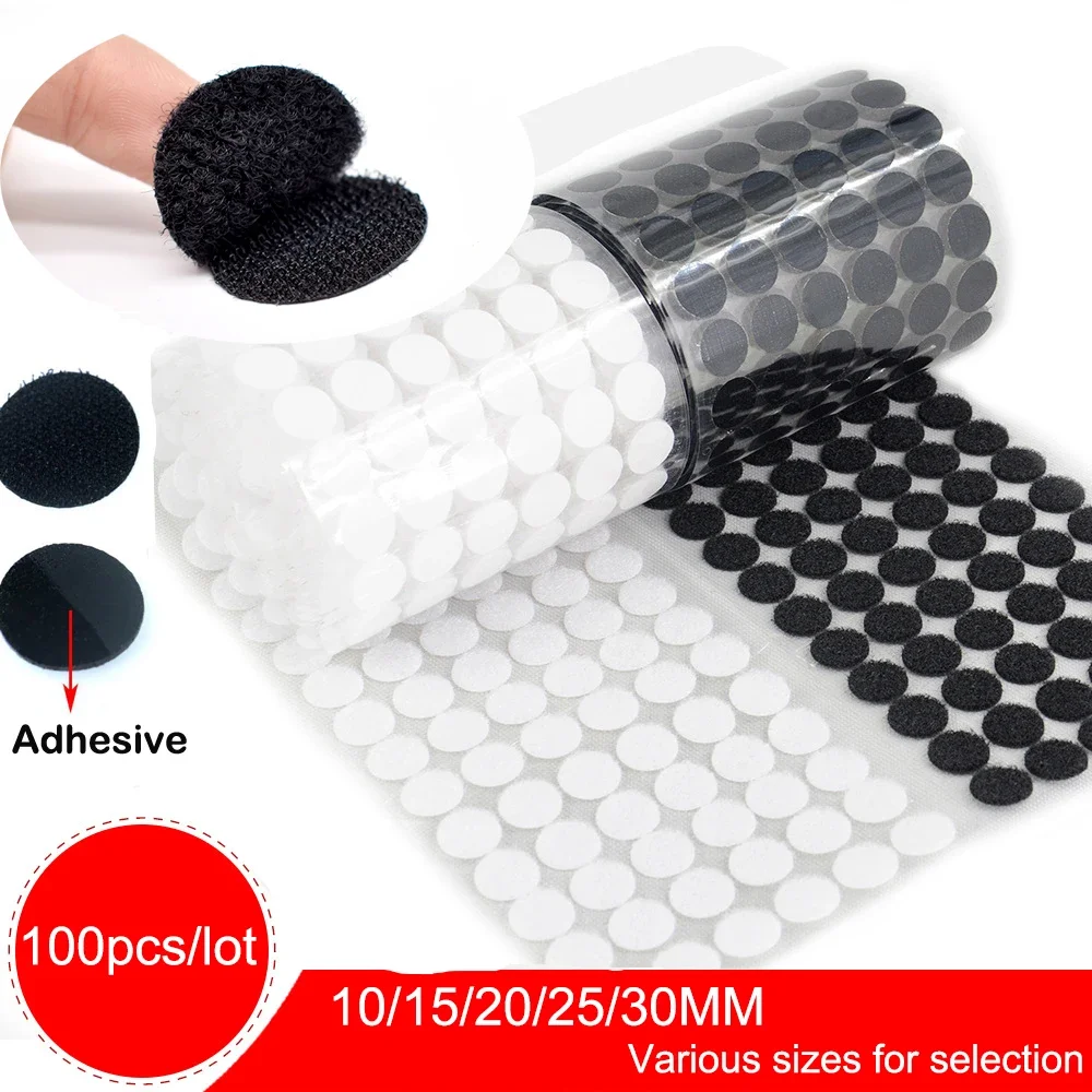 100Pairs Hooks and Loops Dots Strong Self Adhesive Fastener Tape Nylon Hook Loop Dot with Sticky Back Glue Tape 10/15/20/25/30mm