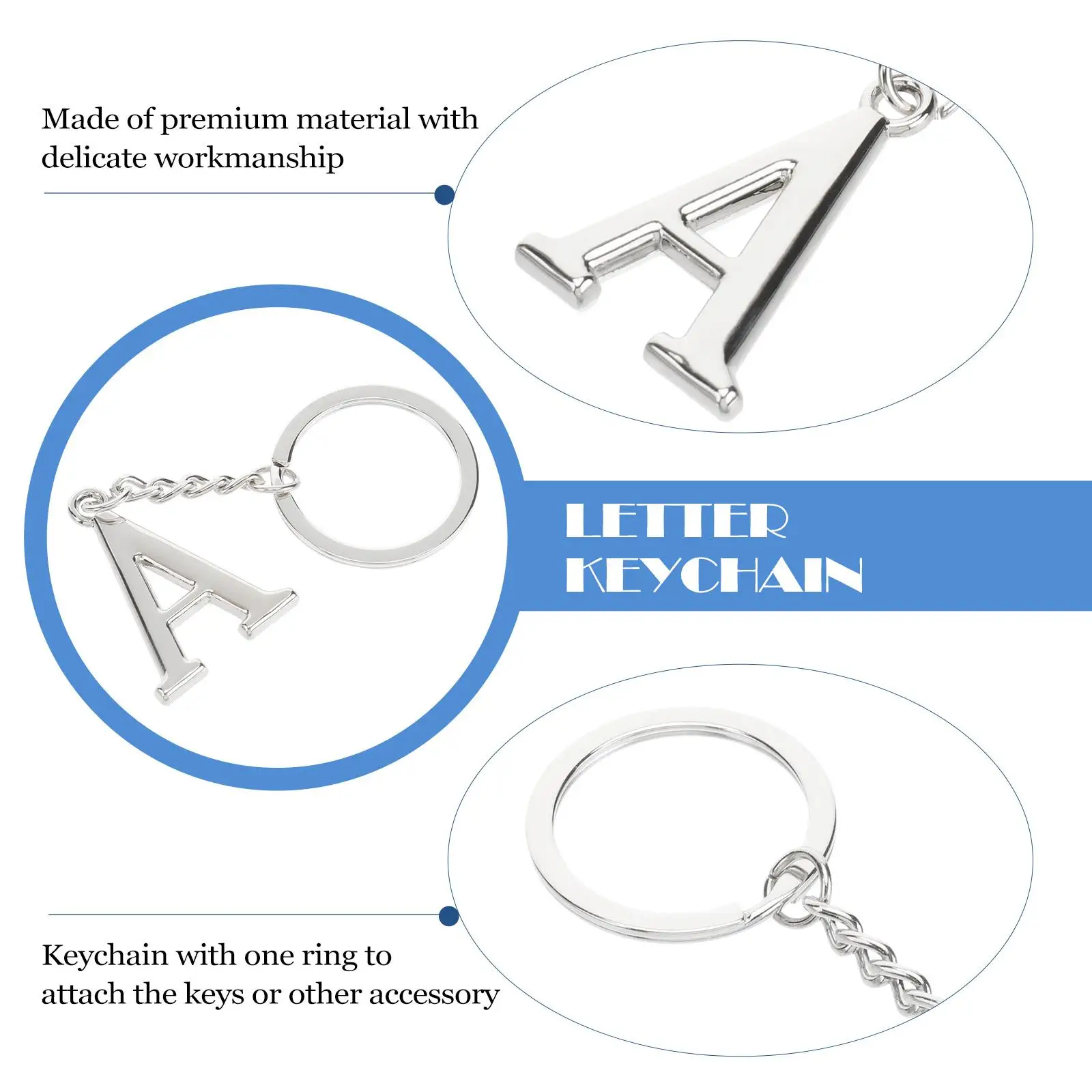 Simple Stylish Letter A Key Chain Metal Key Alphabet Keychain Bag Pendant Charm Birthday Gift (Silver)