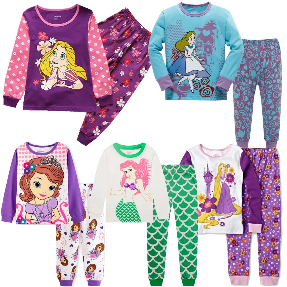 Conjuntos de ropa de dormir para niños, pijamas de algodón para niñas pequeñas, ropa de dormir de dibujos animados Sophia, Rapunzel, primavera y