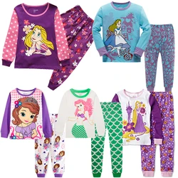 Conjuntos de ropa de dormir para niños, pijamas de algodón para niñas pequeñas, ropa de dormir de dibujos animados Sophia, Rapunzel, primavera y otoño