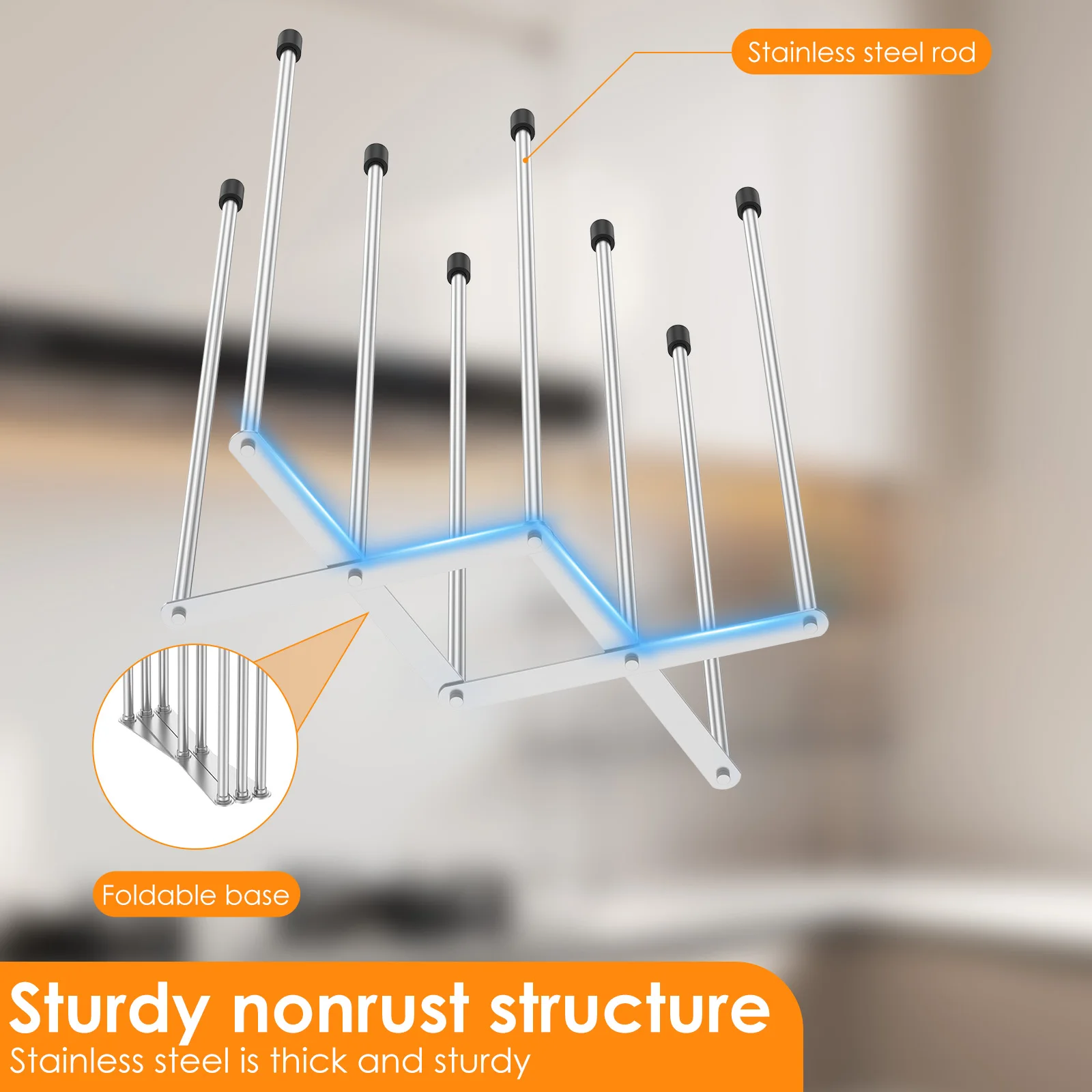 Opvouwbaar droogrek voor babyflessen, roestvrij staal, verticaal droogrek voor babyflessen, intrekbare bekeropslag, afvoerstandaard