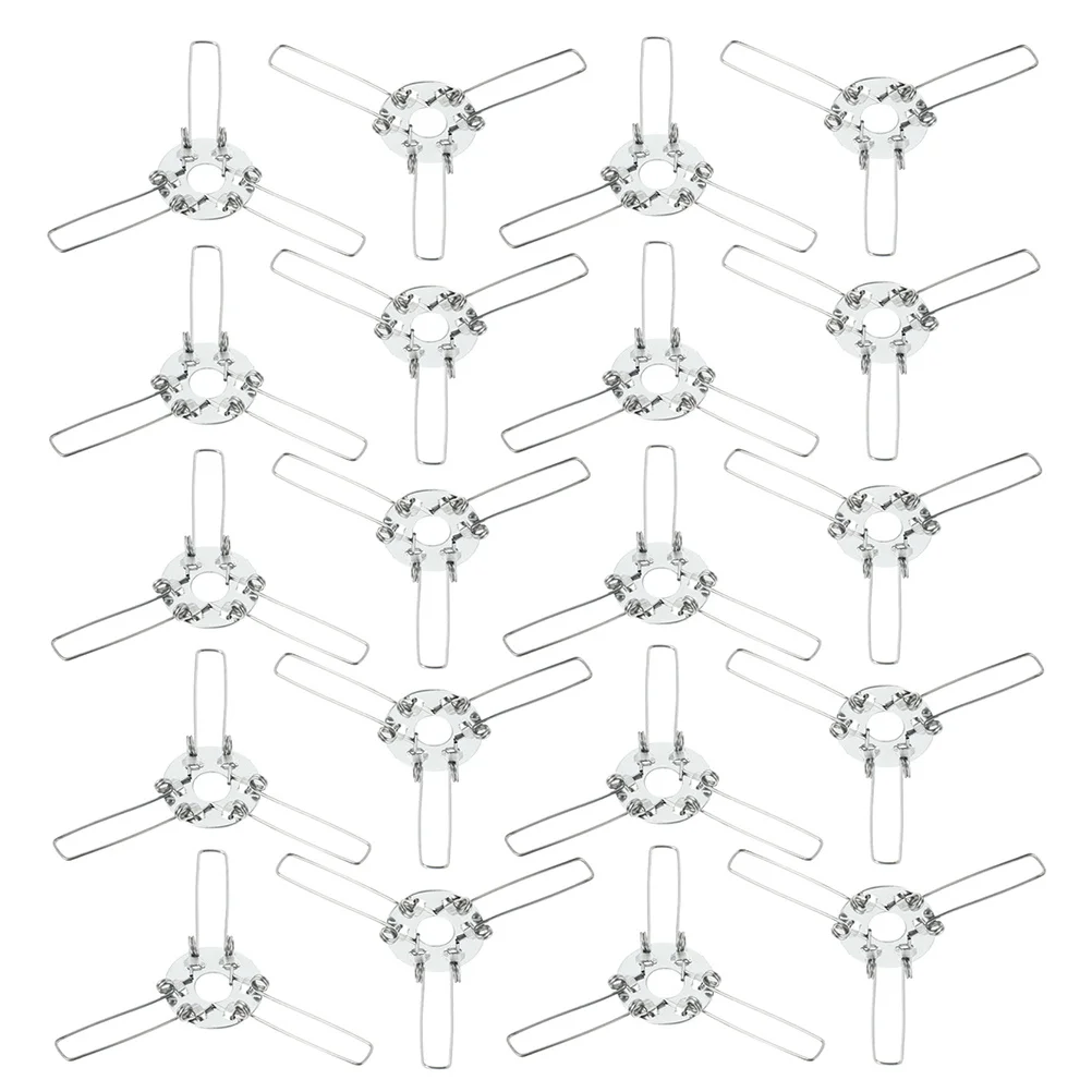 24 szt. Trójramienne uchwyty do lamp, klipsy 140 mm, metalowe sprężynowe mocowania do rattanu, bambusa, szklanych abażurów, do samodzielnego montażu opraw oświetleniowych, srebrne.