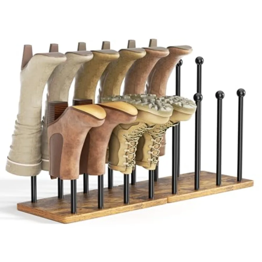 

Стеллаж для обуви на 8 пар, высокий, 16,4 дюйма, отдельно стоящий, металлический с деревянными элементами