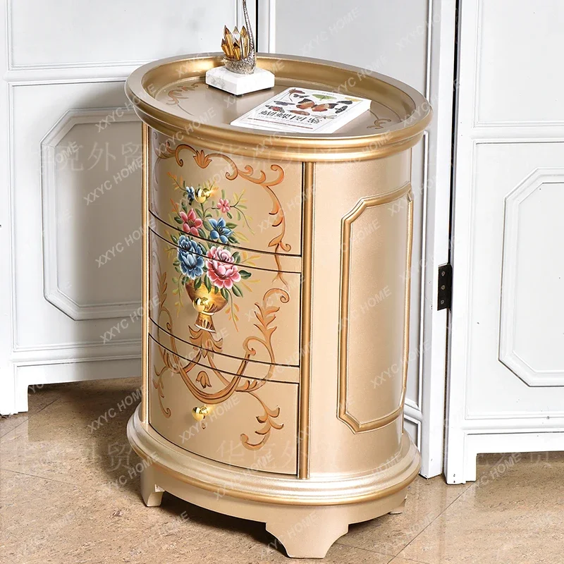 A Champagne gold painted locker three-bucket cabinet small apartment round storage cabinet