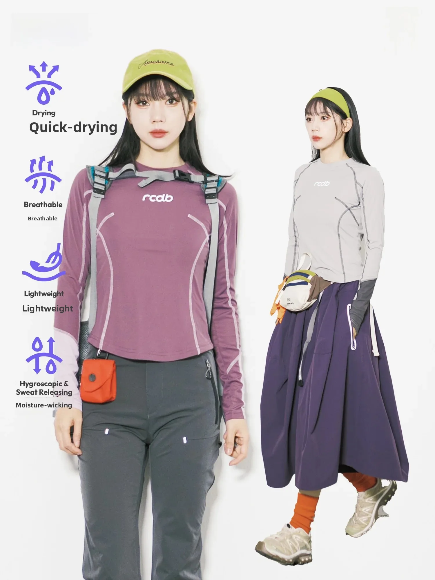 RCDB Women's Long Sleeve T-Shirt Quick Dry Moisture Wicking Slim Fit Sporty Casual Base Layer Outdoor City Walk Tee