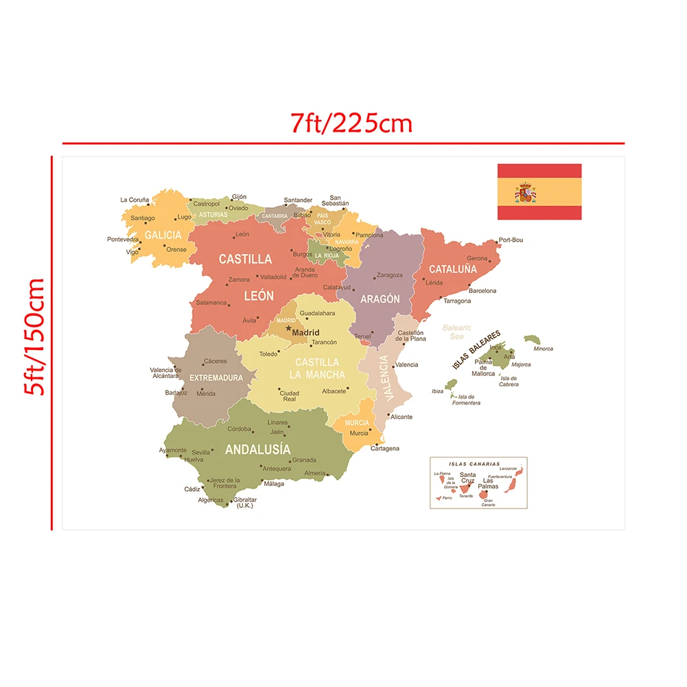 The Spain Map in Spanish Large Wall Poster Non-woven Canvas Painting Office Home Decoration Children School Supplies 225*150 Cm