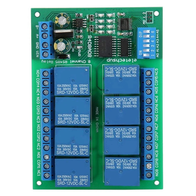 DC 12V 8 Ch RS485 Relay Board Modbus RTU UART Remote Control Switch DIN35 For PLC Control Expansion Module