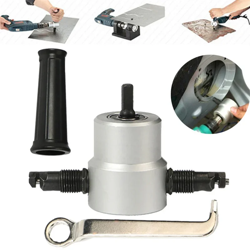 Double Headed Sheet Metal Cutter Nibbler Electric Punching Shears Iron Cutting Tool Adjustable Drill Attachment Deburring Tools