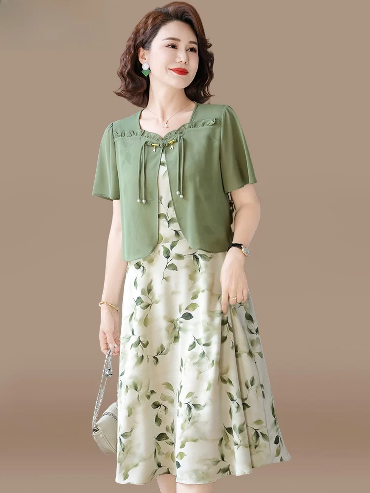 

Новая китайская летняя юбка миди для мам, из шифона, модная женская одежда, элегантная и стильная.