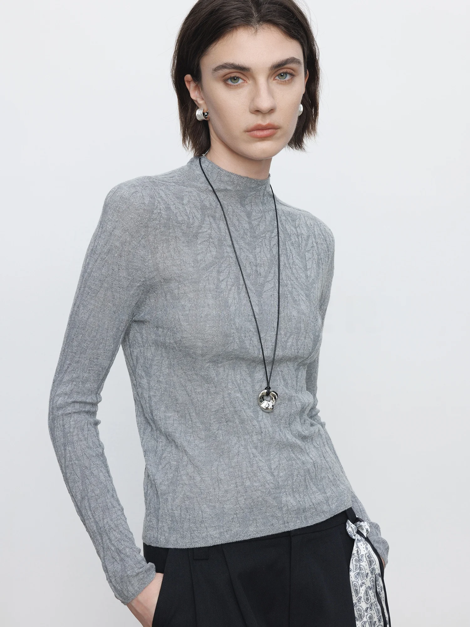 

Women's Wool Blend Long Sve Base Tee f High Ne Texture Sensation Spring Casual Wear Polyester Fiber Blend T-irt