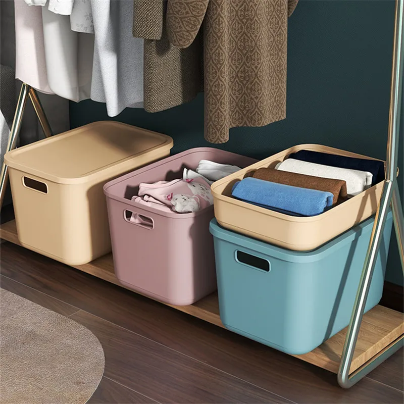 Plastic Home Sundries  Storage Box with Dust-Proof Lid Desk Closet Cabinets Wardrobe Organizers Toy Makeup Snack Storage Boxes