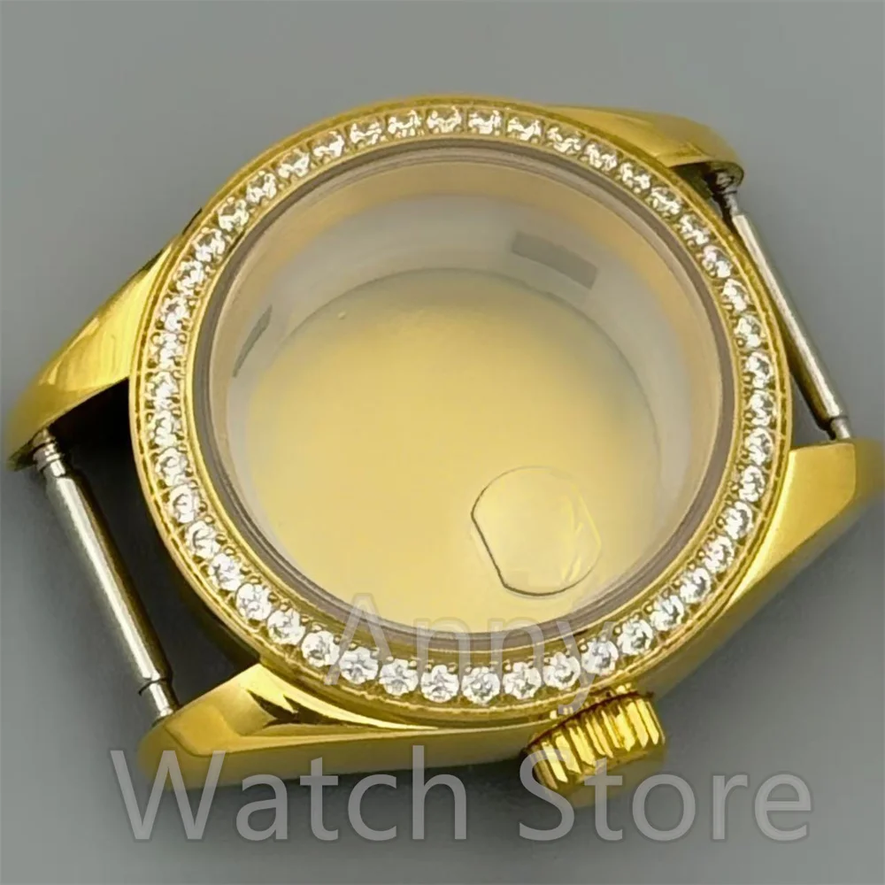 Lady's NH05 Watch Part 28mm Steel Watch Case Diamond Bezel Sapphire Glass Fit NH05 NH06 Movement For Women's 20.5mm Dial