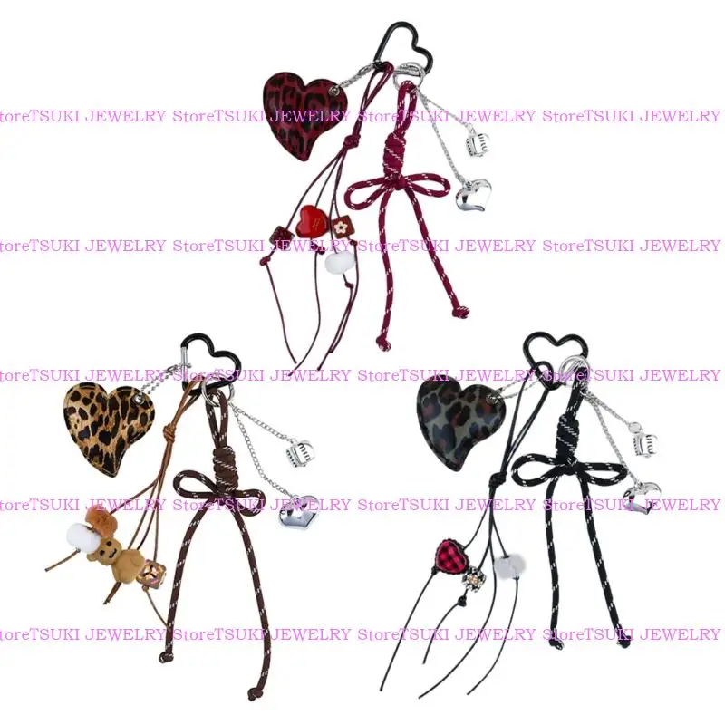 

62KE Delicate Heart Shaped PU Bows Keychain Bag Charm Compact Bags Pendant Key Holder