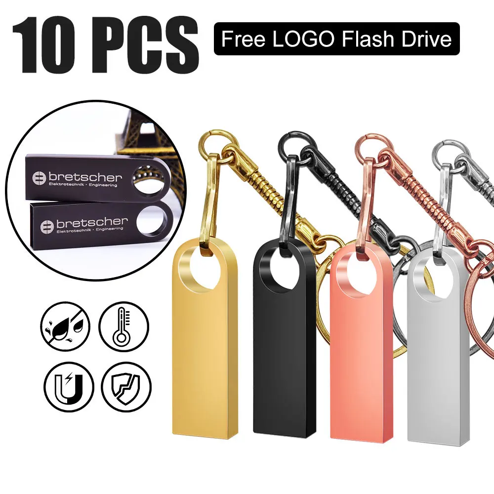 10Pcs/lot Metal USB Flash Drive 4GB 8GB Pen Drive 16GB 32GB cle USB Stick 2.0 UDP Memory Flash Drive 64GB 128GB Free custom logo