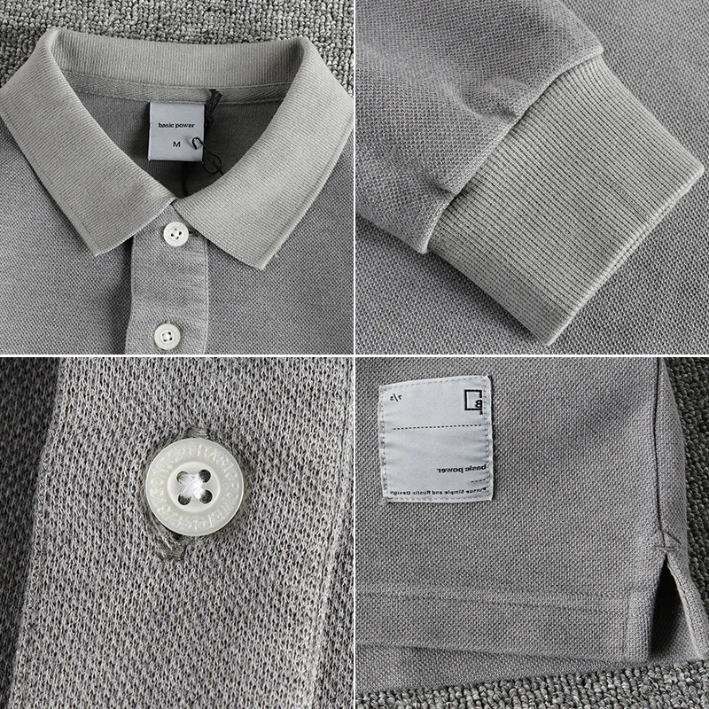 เทรนด์ย้อนยุคการล้างหนักเพื่อทําเสื้อโปโลผู้ชายเก่าฤดูใบไม้ผลิและฤดูใบไม้ร่วงเสื้อเชิ้ตแขนยาวปกสีทึบใหม่