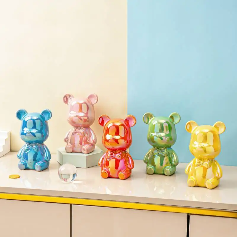 Ins Nordic Fashion Kids Cute Bear Piggy Bank Decorazioni Figurine da tavolo Casa per soggiorno Arredamento camera da letto Statue ornamentali