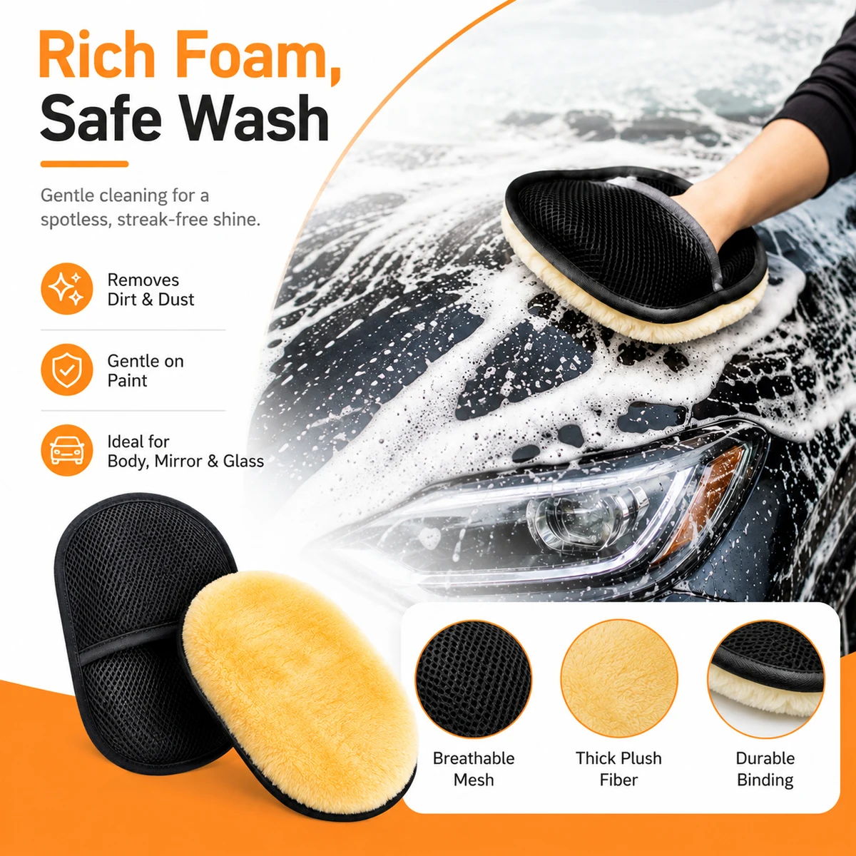 Yitong Soft Car Wash Mitt Reusable Auto Cleaning Glove Scratch Free Plush Mesh Hand Pocket for Car Care for Paint Glass Body