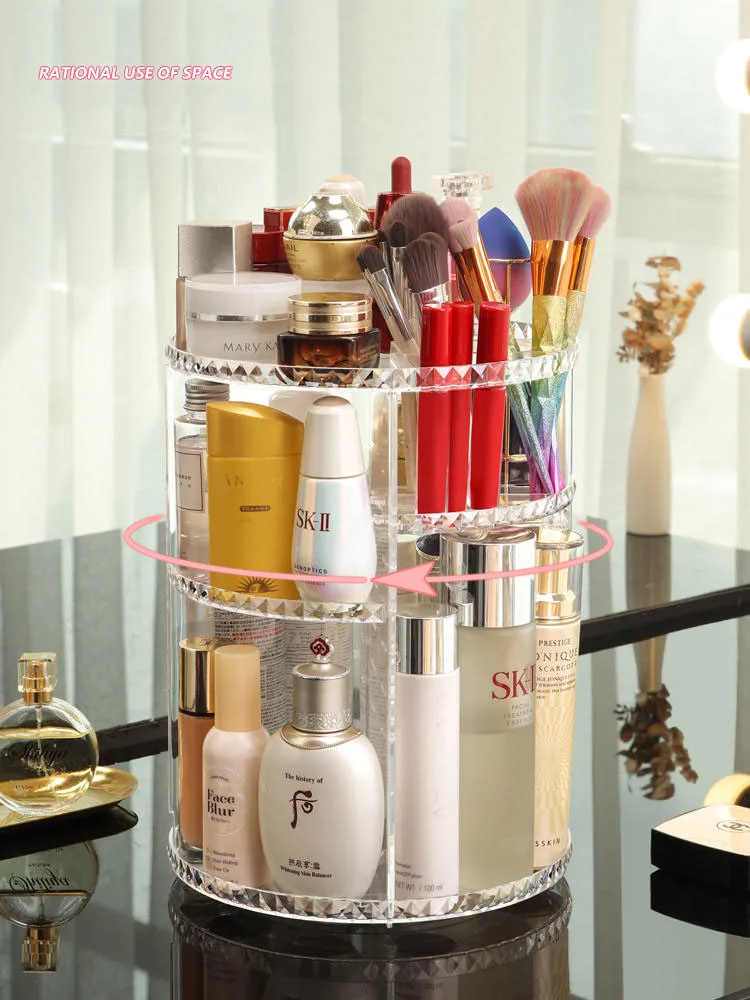 Make Up Organizer Box Degree Rotation Cosmetic Organizer Transparent Spin Multi-Function Detachable Dressing Table 360