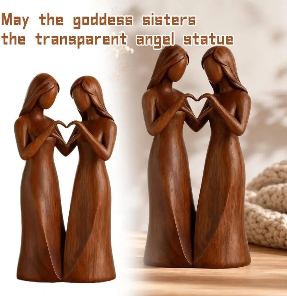 Sisters Sculpture, Wooden Sister Figurine Set for Friendship