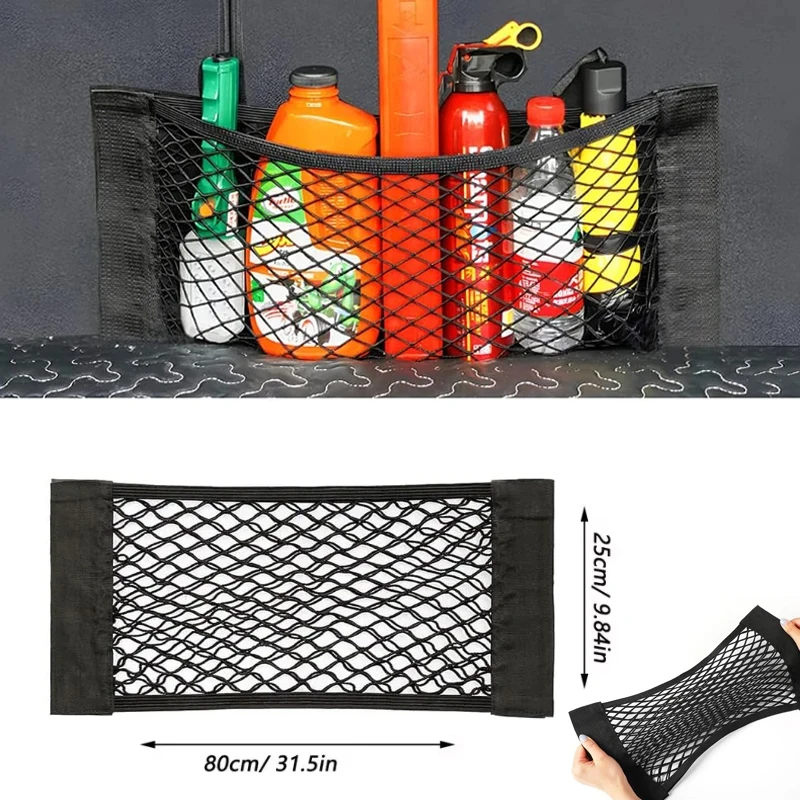 Universal Car Trunk Organizer Multi-Function Organizing Trunk Mesh Bag and Seat Back Bag with Elastic Mesh Design