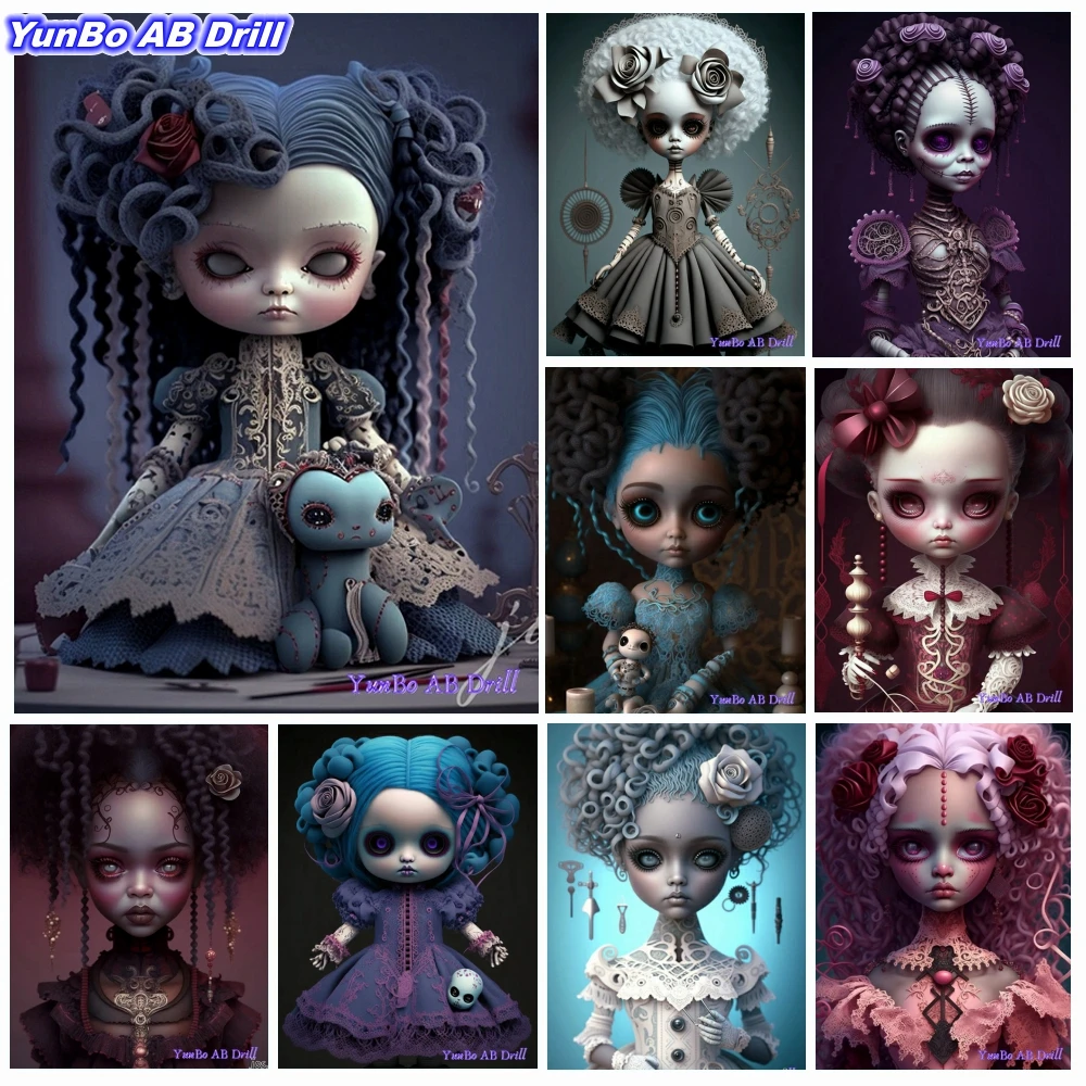 

Creepy Cartoon Doll Art AB Diamond Painting Embroidery Dark Horror Picture Cross Stitch Mosaic Puzzle Hobby Gift Home Decor 2023