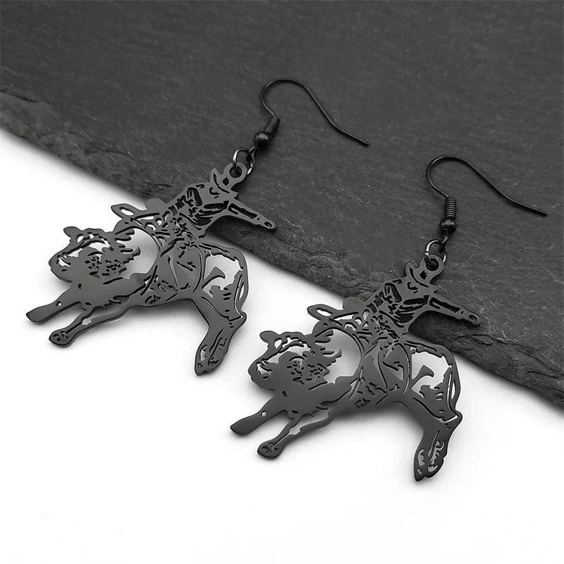 

Bullfighter Bull Drop Earrings for Women Men Stainless Steel Gold Black Color Bullring Dangle Earring Jewelry aretes para mujer