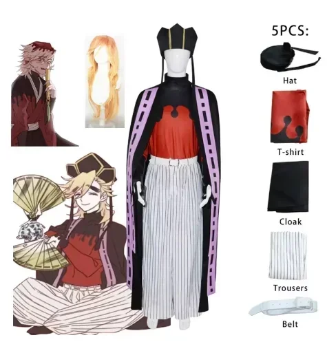 

Demon Doma Douma Cosplay Costume Wig Fan Sets Kimetsu No Yaiba Outfit Halloween Anime Douma Kimono for Men Women