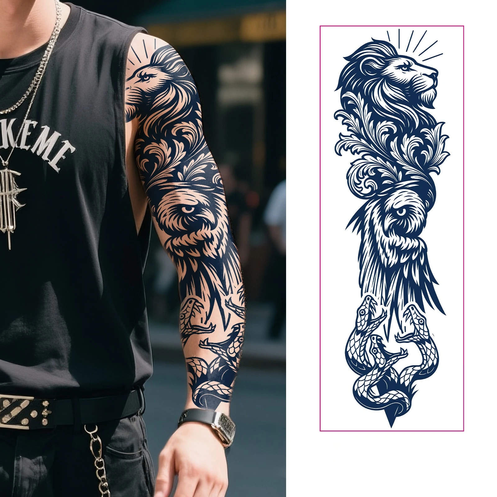 

Водонепроницаемые неотражающие полупостоянные темные цветочные татуировки на всю руку, наклейки на руку, нашивка, украшения для боди-арта