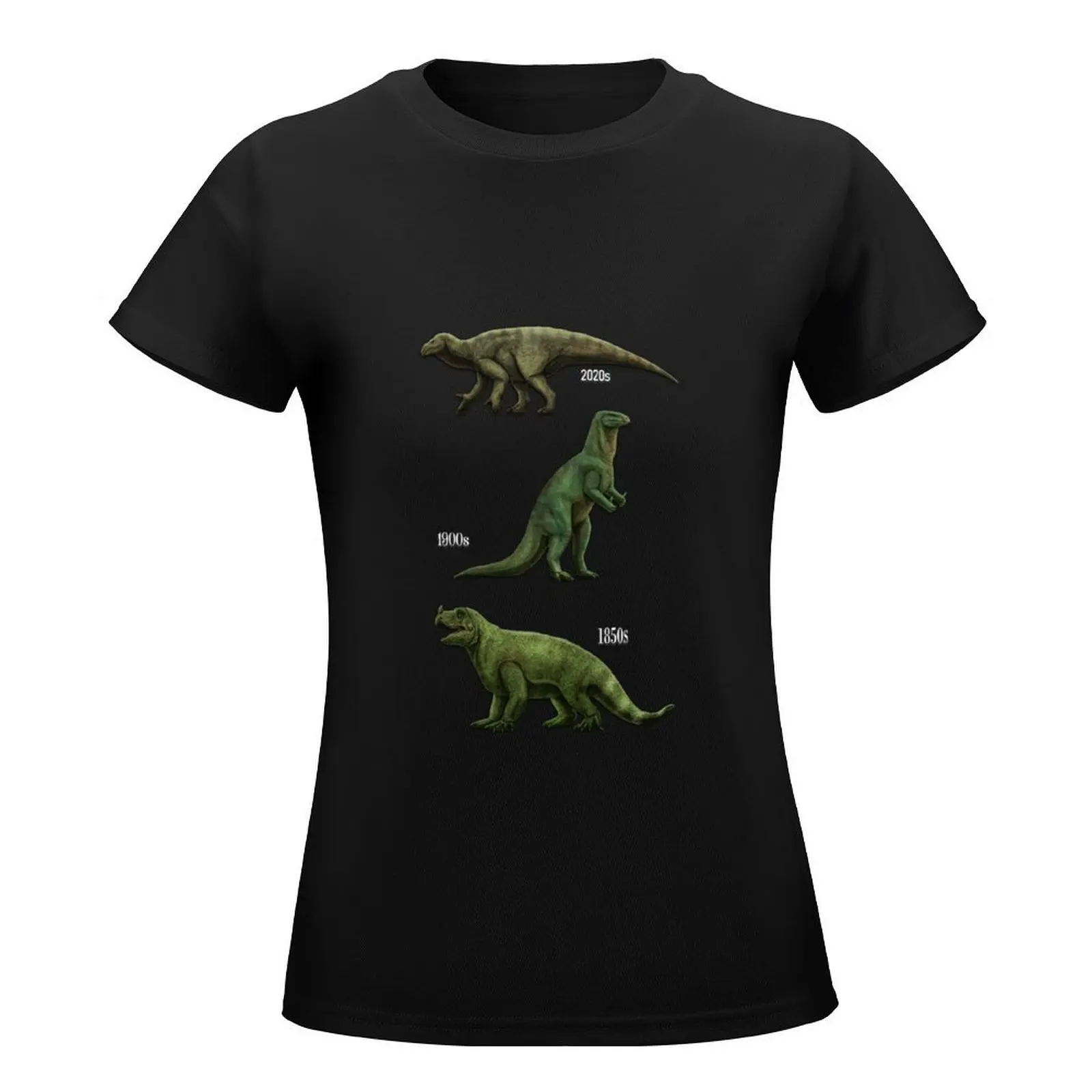 IGUANODON over the years. paleoart vintage vs current T-Shirt funny korean fashion female luxury designer clothing Women