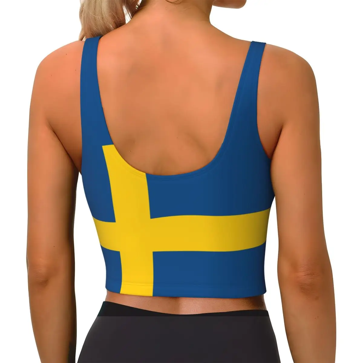 Yoga Vest Women Gym Sports Crop Tops Sweden Flag Streetwear Workout Breathable Tank Top Female