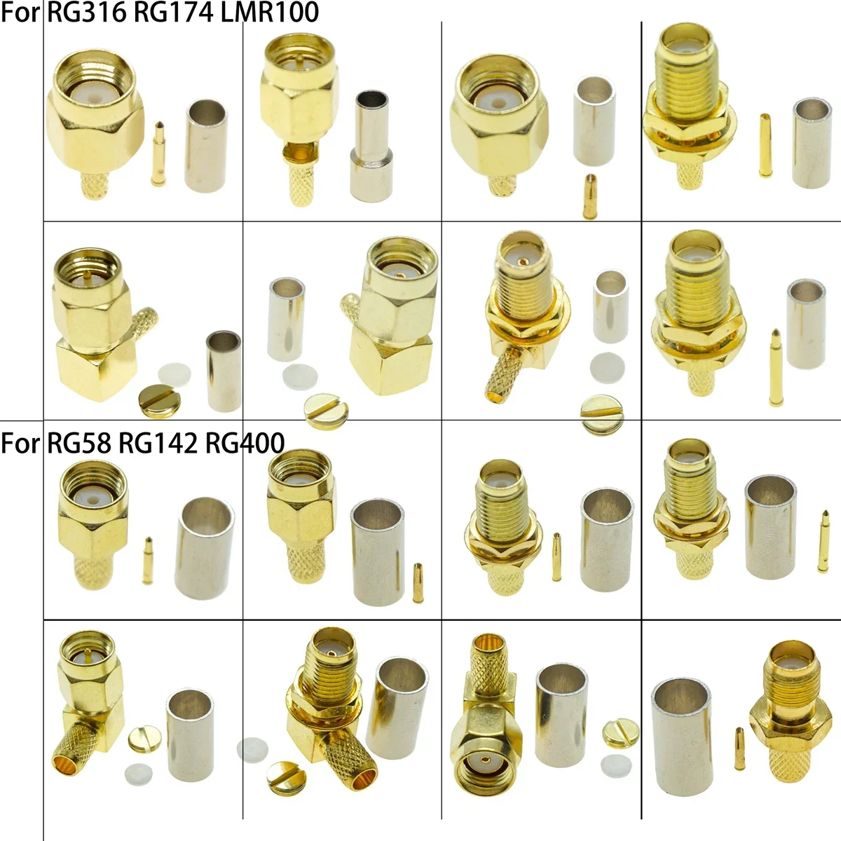 SMA Male Plug SMA Female Jack RPSMA RF Coax Coaxial Connector Crimp right angle LMR100 RG174 RG316 RG58 RG142 RG400 50-3 Cable