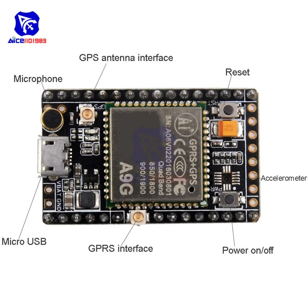 diymore A9G Module GPRS GSM BDS Development Board Quad-Band 800/900/1800/1900MHz SMS Wireless Data Transmission IOT with Antenna