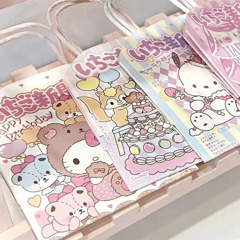 Kawaii Anime Sanrio Series Handbags Children's Companion Ins Kraft Paper Bags Birthday Gift Packaging Bags for Girl 12.5*14.5Cm